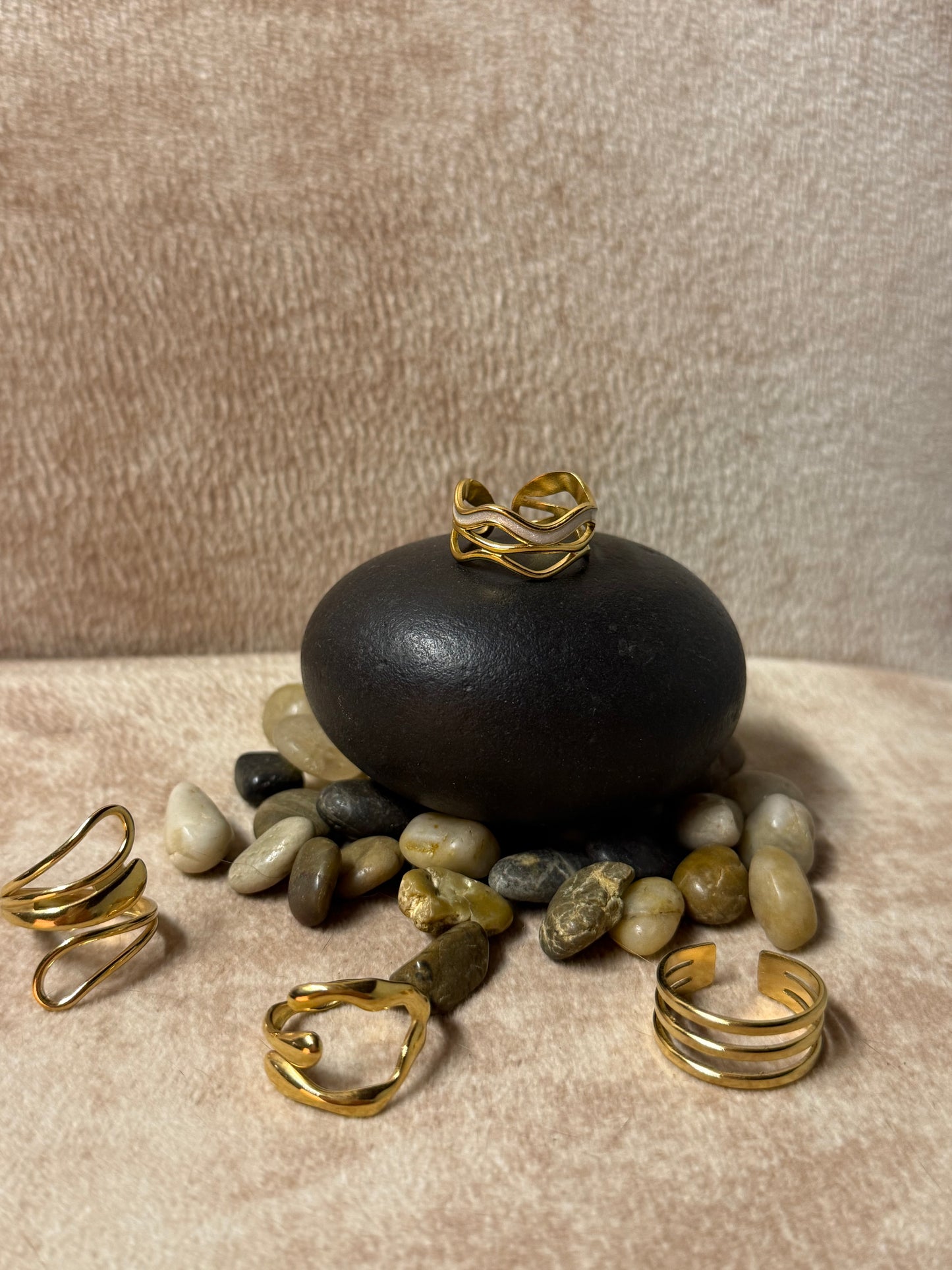 Set bagues Vagues de pierre (4 units)