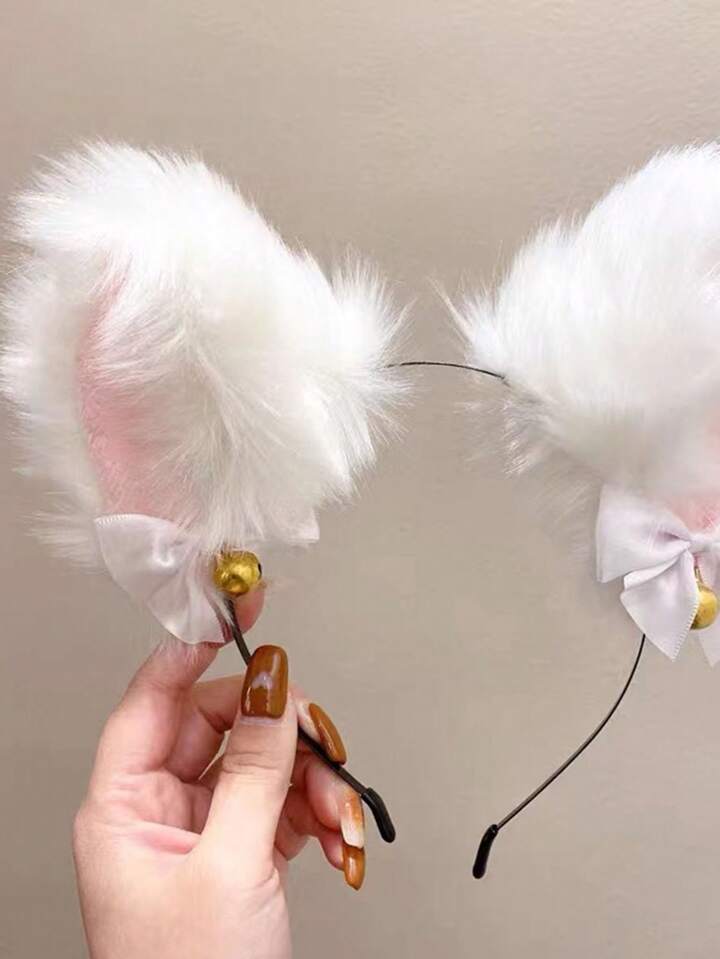 2 pièces: Oreilles + Collier Chat Blanc