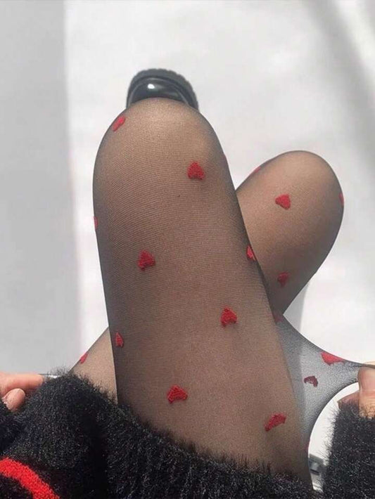 Collants  : "Petits coeurs rouges"
