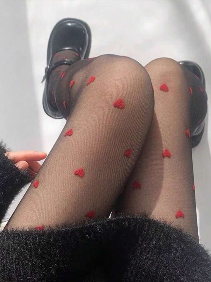 Collants  : "Petits coeurs rouges"