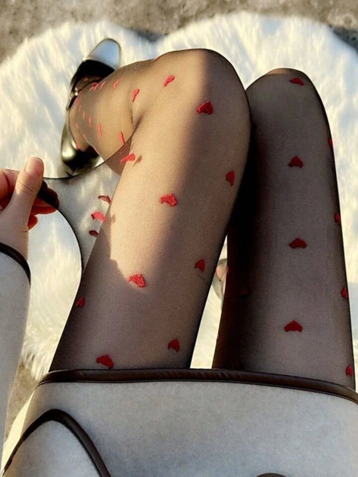 Collants  : "Petits coeurs rouges"