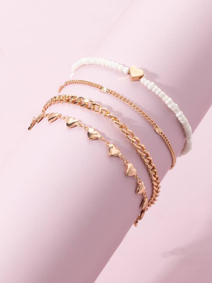 4 Bracelets - Doré & Perles