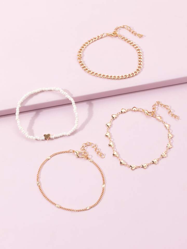 4 Bracelets - Doré & Perles