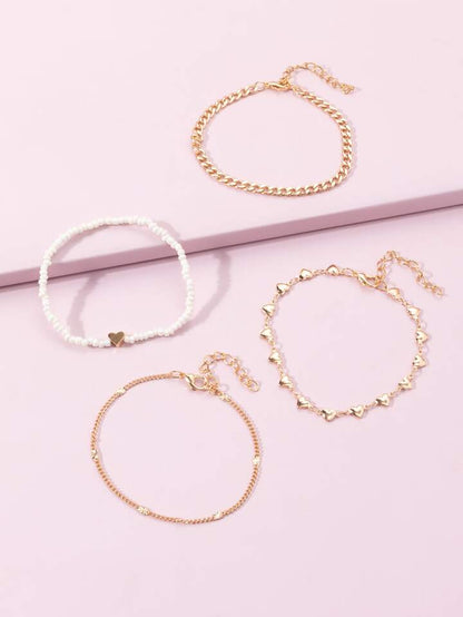 4 Bracelets - Doré & Perles
