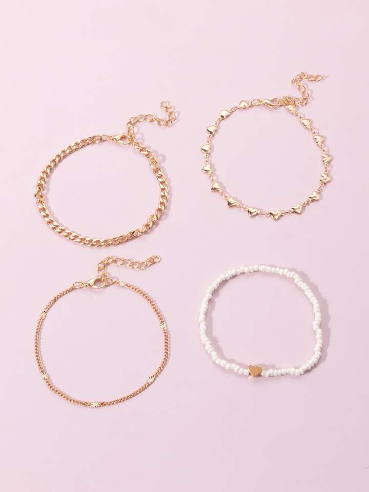 4 Bracelets - Doré & Perles