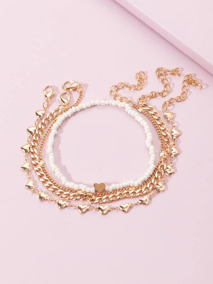 4 Bracelets - Doré & Perles