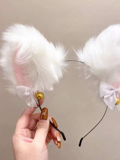 2 pièces: Oreilles + Collier Chat Blanc