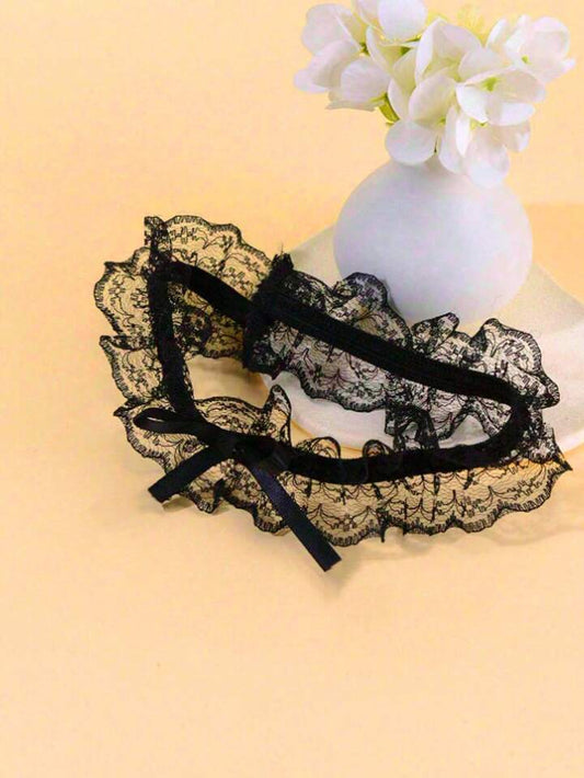 Jarretiere Noir dentelle noeud satin