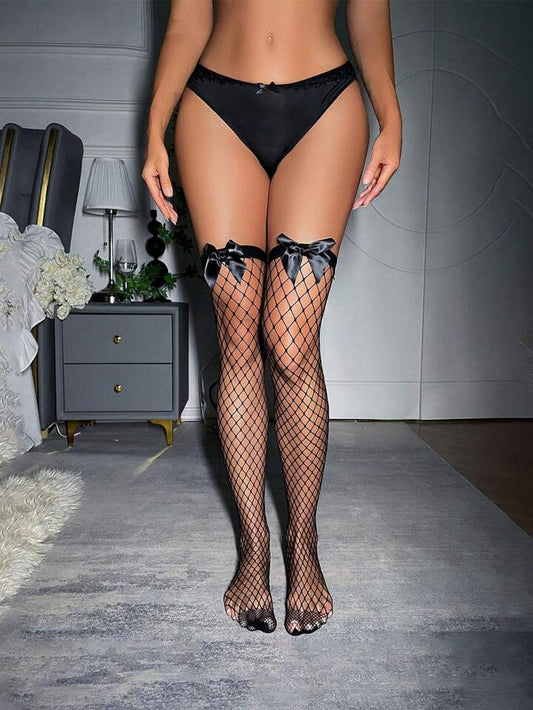 Bas noir + Noeud Satin